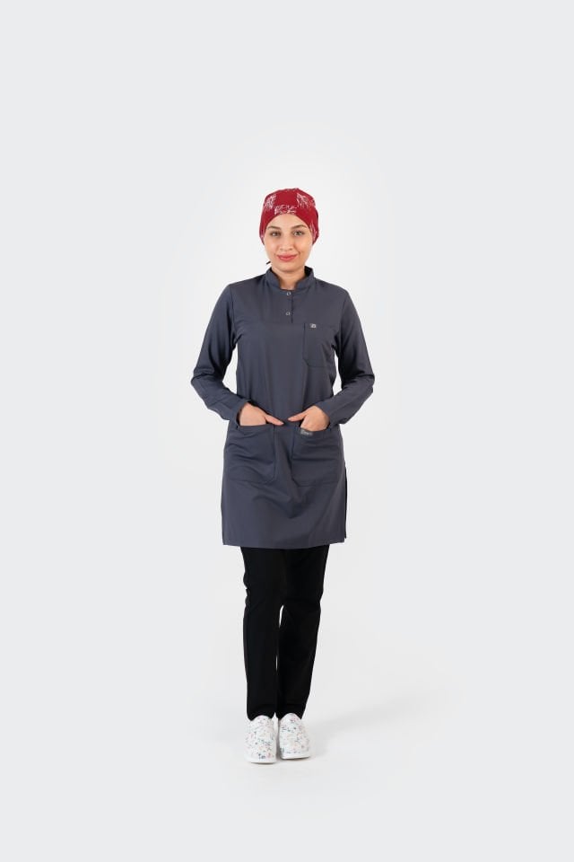 802 Koyu Gri Tesettür Model Tek Üst