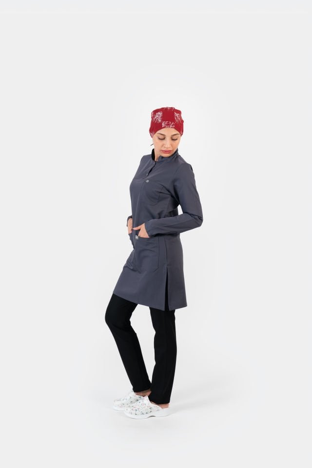 802 Koyu Gri Tesettür Model Tek Üst
