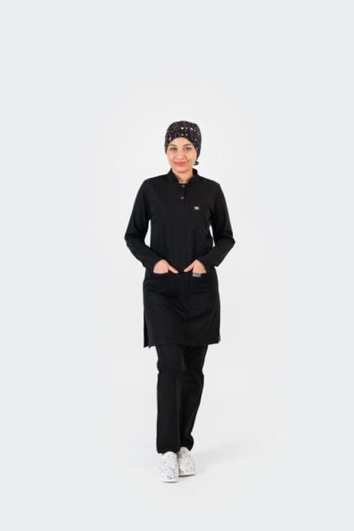 802 Tesettür Siyah Likralı Viscon Kumaş Takım