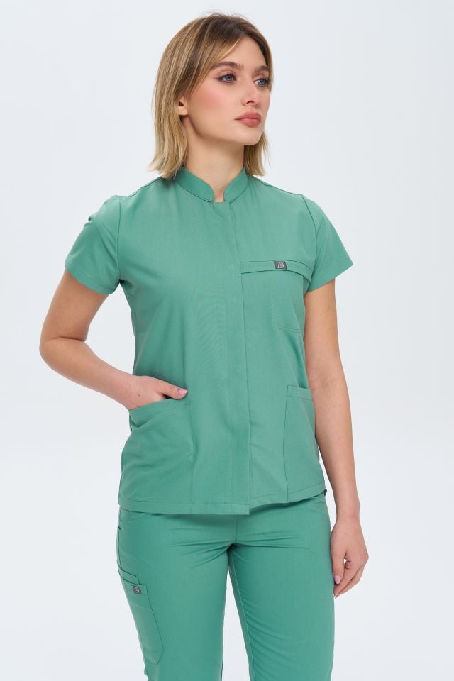 930 Küf Yeşil  Gizli Çıtçıtlı Likralı Viscon Tek Üst