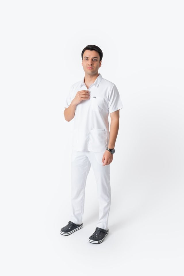 960 Beyaz Polo Yaka Fermuarlı Takım