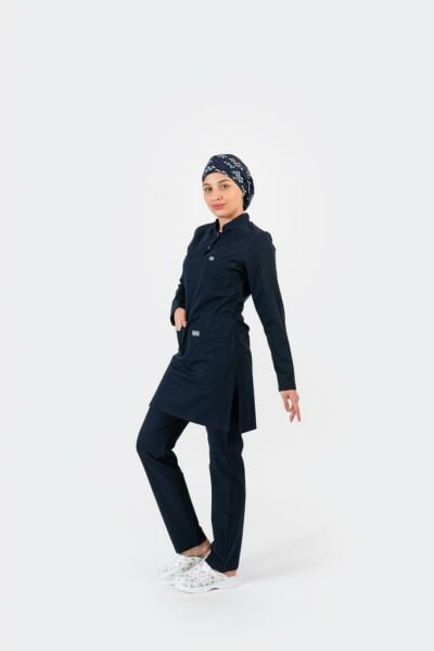 802 Lacivert Likralı Viscon Tesettür Takım