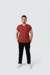 925 Kiremit Rengi Likralı Viscon Kumaş  Erkek Tek Üst