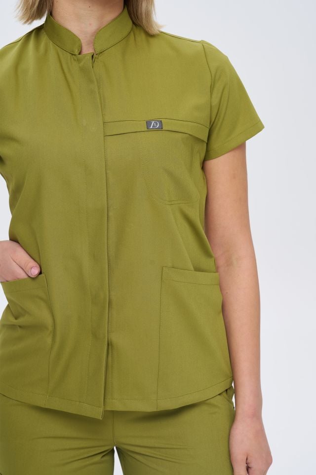 930 Yağ Yeşil Gizli Çıtçıtlı Likralı Viscon Tek Üst