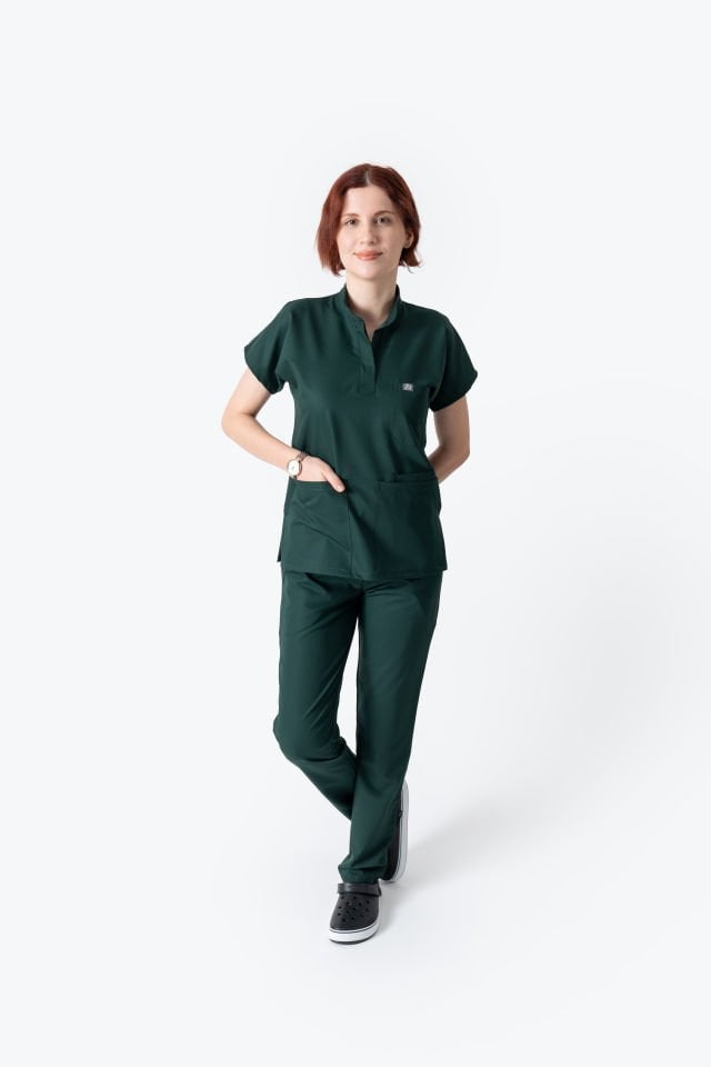 940 Koyu Yeşil Hakim Yaka Gizli Çıtçıtlı Takım