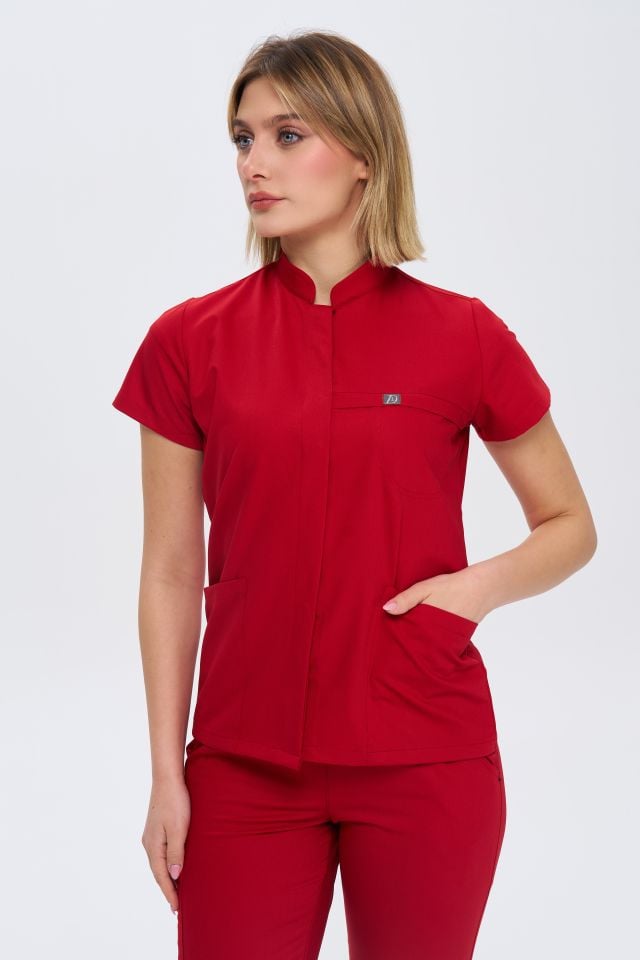 930 Kırmızı  Gizli Çıtçıtlı Likralı Viscon Tek Üst