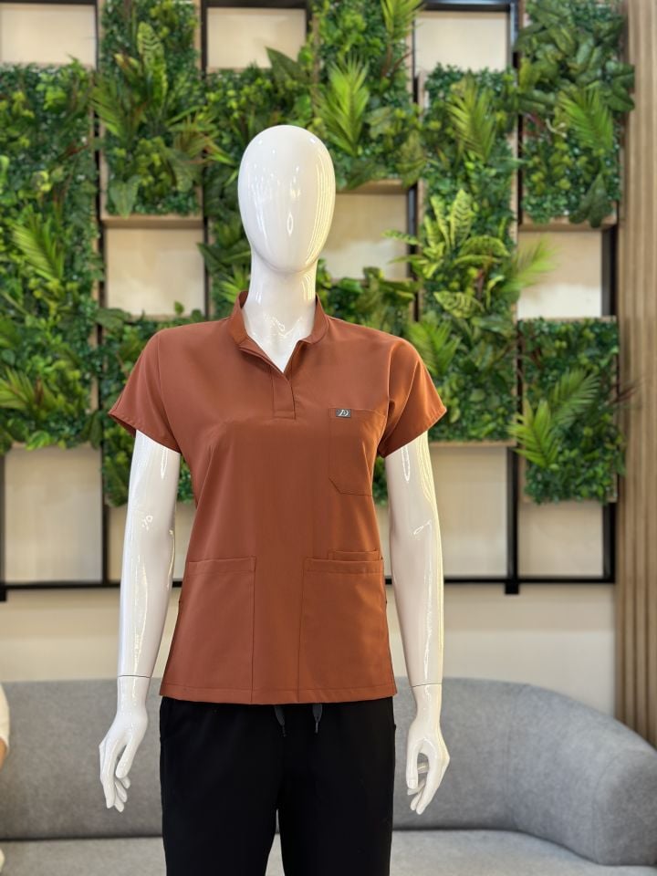 940 Kiremit Rengi Hakim Yaka Gizli Çıtçıtlı Tek Üst