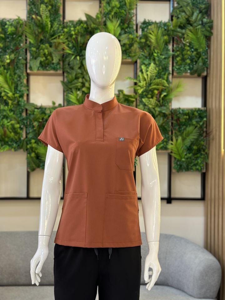 940 Kiremit Rengi Hakim Yaka Gizli Çıtçıtlı Tek Üst