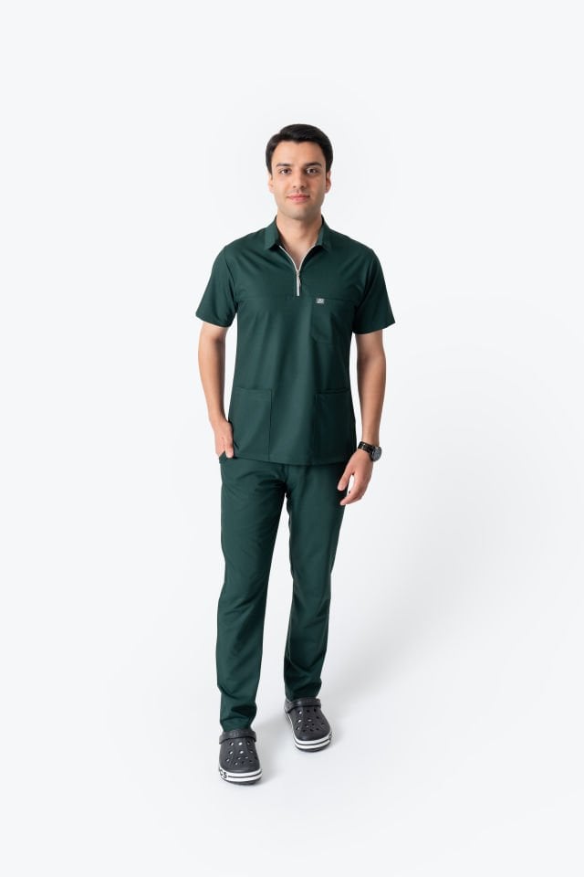960 Koyu Yeşil Polo Yaka Fermuarlı Takım