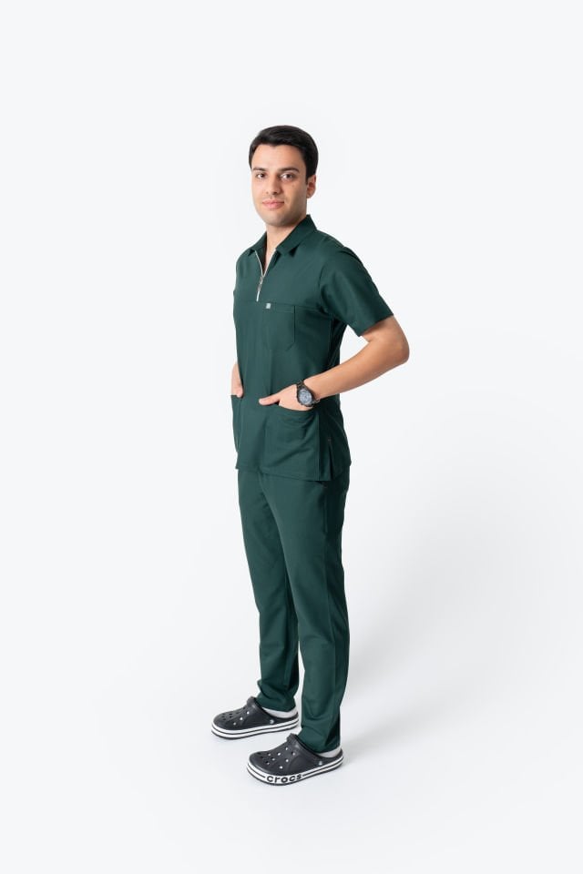 960 Koyu Yeşil Polo Yaka Fermuarlı Takım