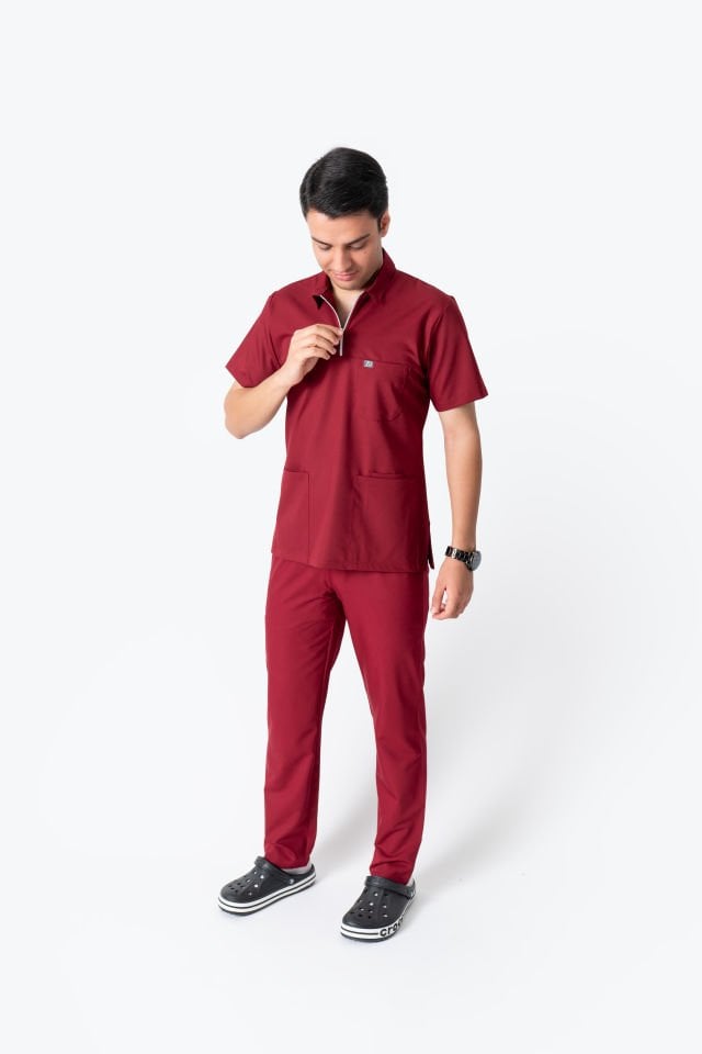 960 Bordo Polo Yaka Fermuarlı Takım