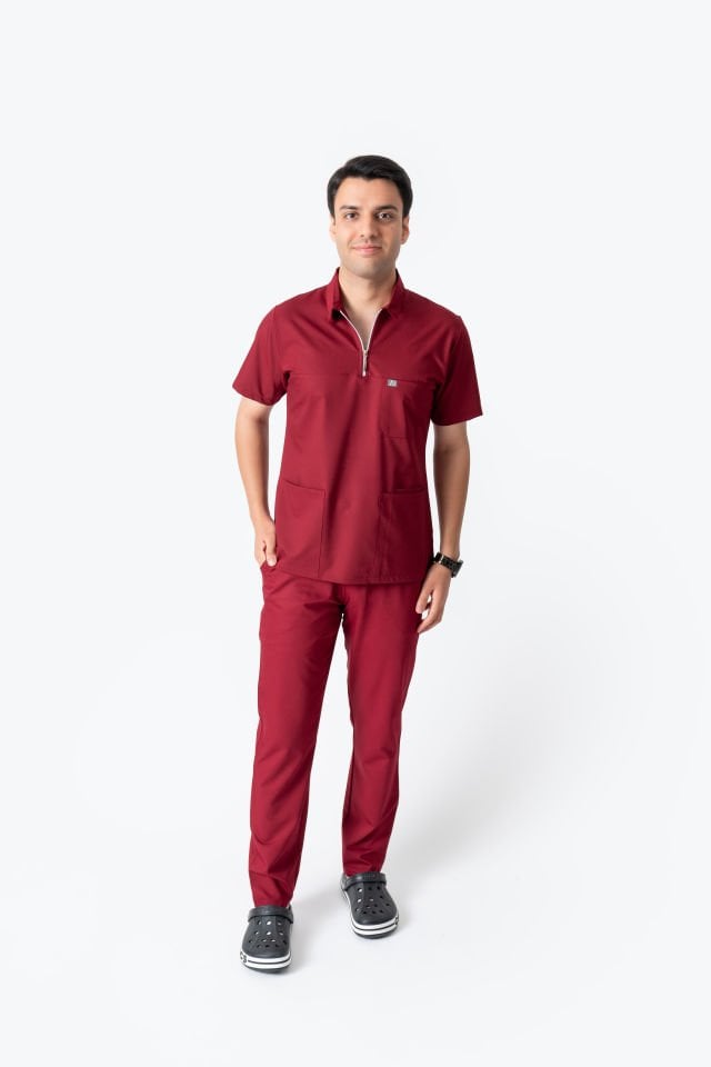 960 Bordo Polo Yaka Fermuarlı Takım