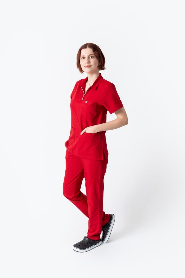 960 Kırmızı Polo Yaka Fermuarlı Takım
