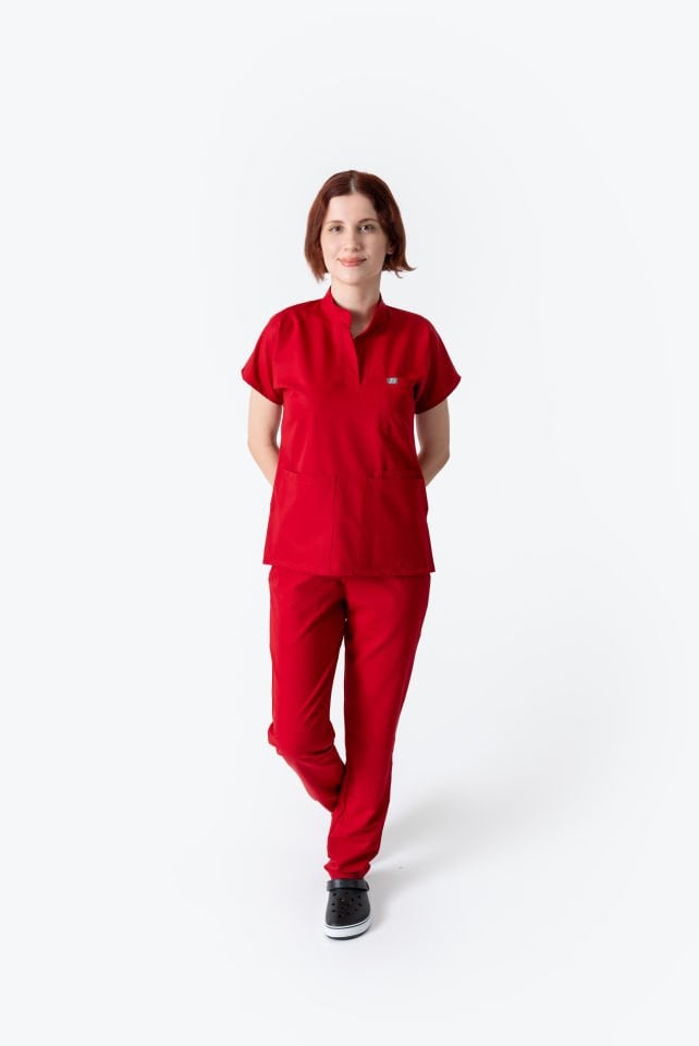 940 Kırmızı Hakim Yaka Gizli Çıtçıtlı Takım