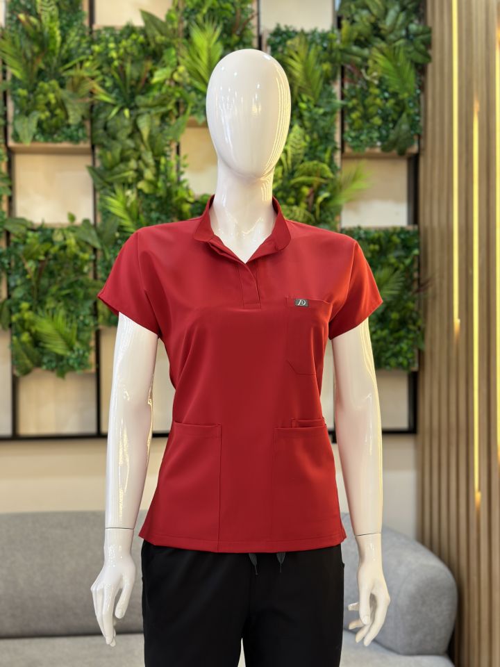 940 Kırmızı Hakim Yaka Gizli Çıtçıtlı Tek Üst