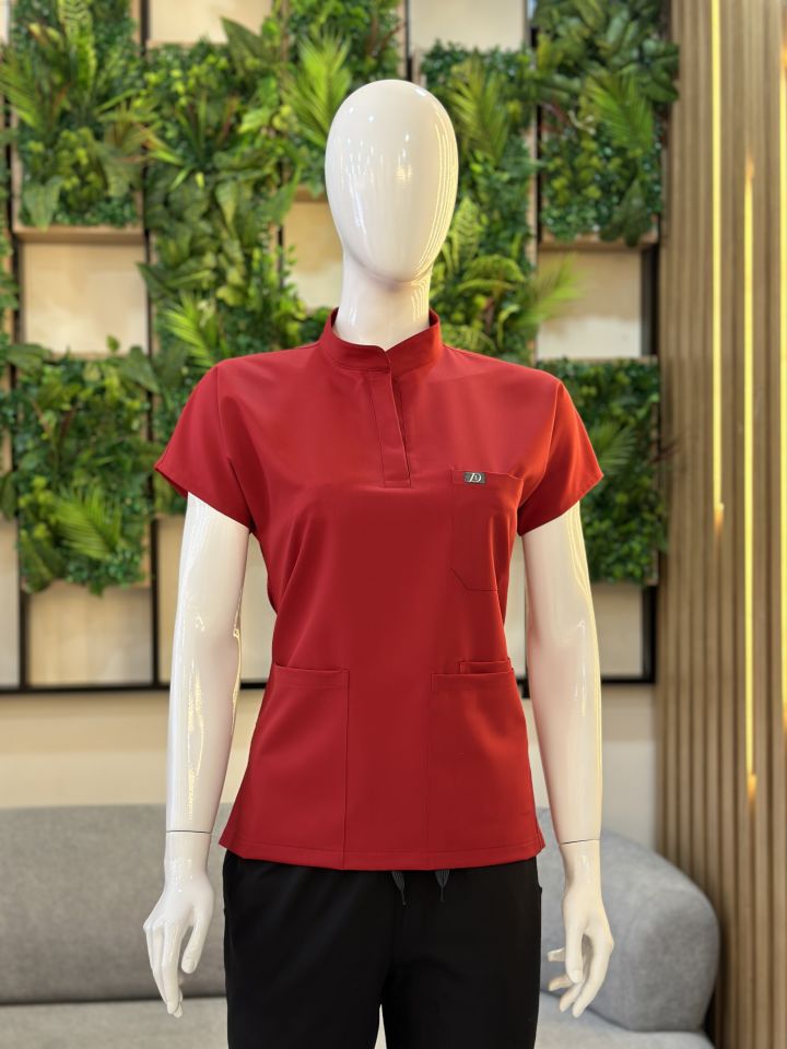 940 Kırmızı Hakim Yaka Gizli Çıtçıtlı Tek Üst
