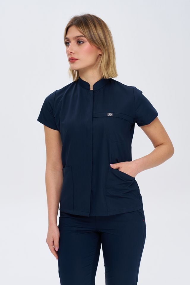 930 Lacivert Gizli Çıtçıtlı Likralı Viscon Tek Üst