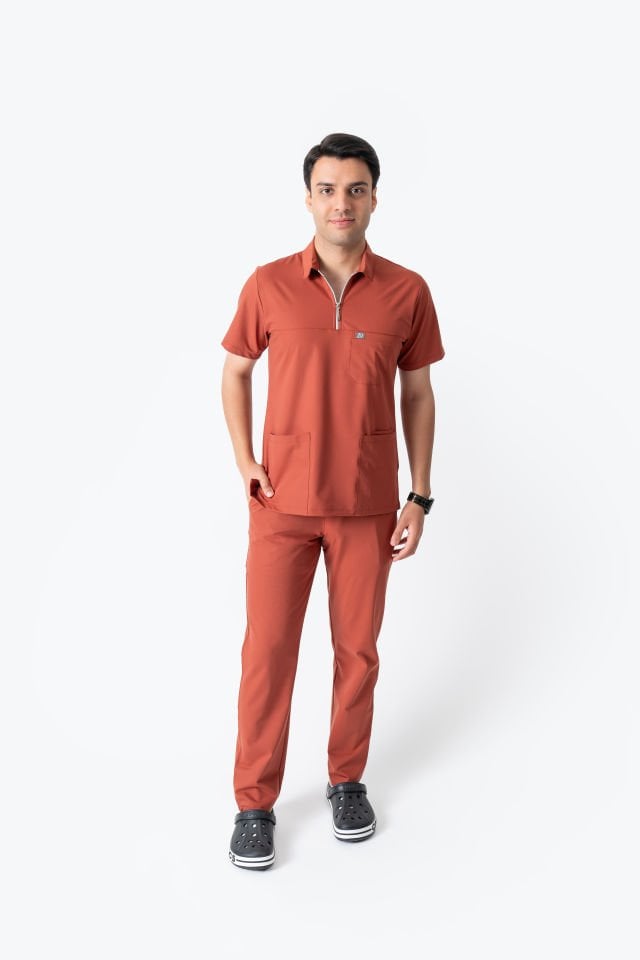 960 Kiremit Rengi Polo Yaka Fermuarlı Takım