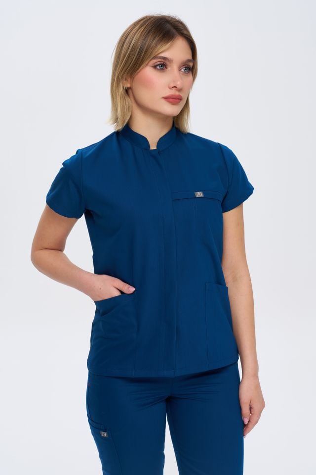 930 Petrol Mavi  Gizli Çıtçıtlı Likralı Viscon Tek Üst