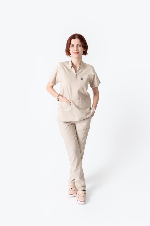 960 Bej Rengi Polo Yaka Fermuarlı Takım