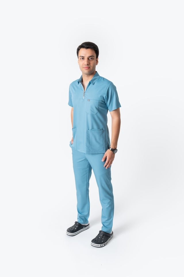 960 Açık Mavi Polo Yaka Fermuarlı Takım