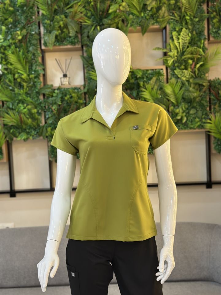 910 Yağ Yeşili Gömlek Yaka Gizli Cepli Tek Üst