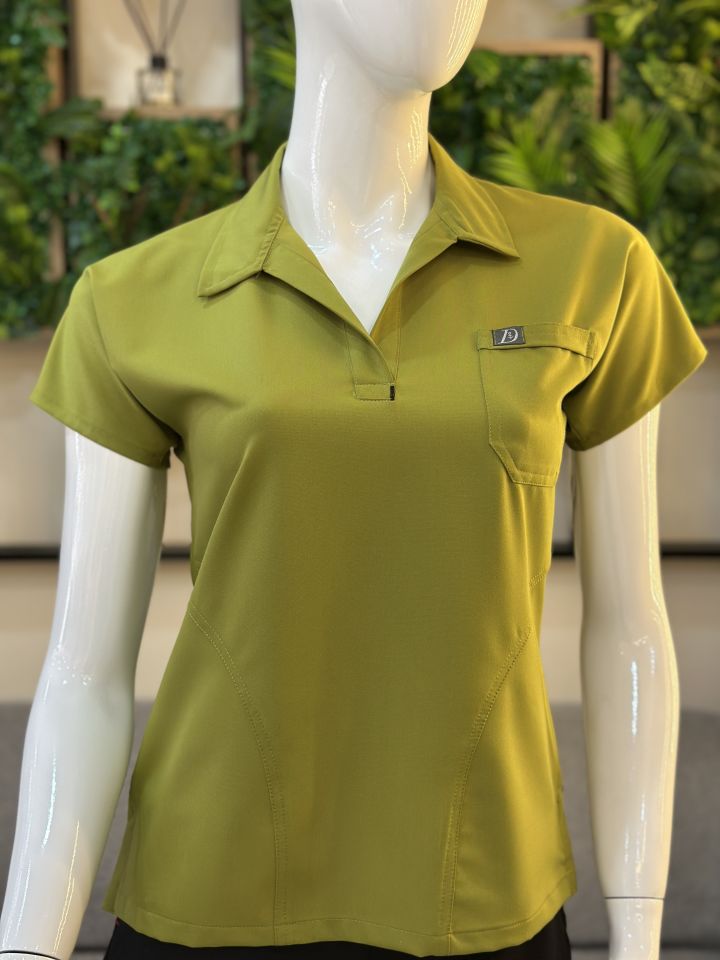 910 Yağ Yeşili Gömlek Yaka Gizli Cepli Tek Üst