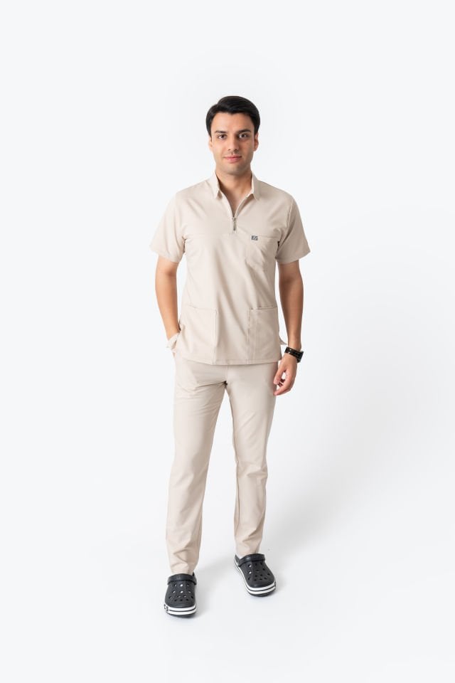 960 Bej Rengi Polo Yaka Fermuarlı Takım