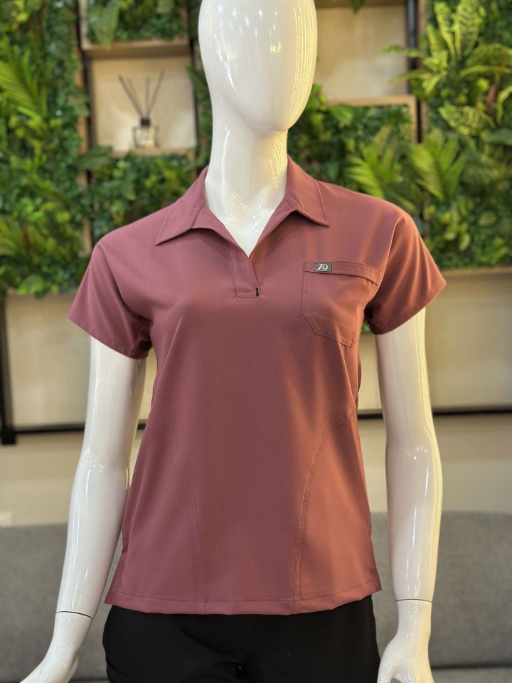 910 Gül Kurusu Gömlek Yaka Gizli Cepli Tek Üst