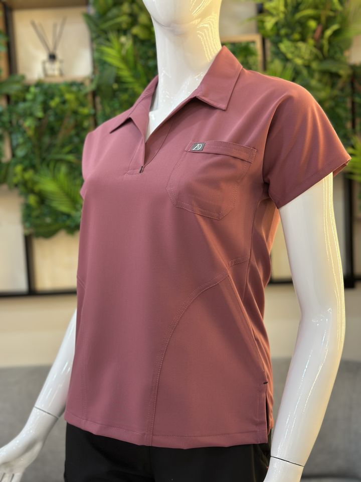 910 Gül Kurusu Gömlek Yaka Gizli Cepli Tek Üst