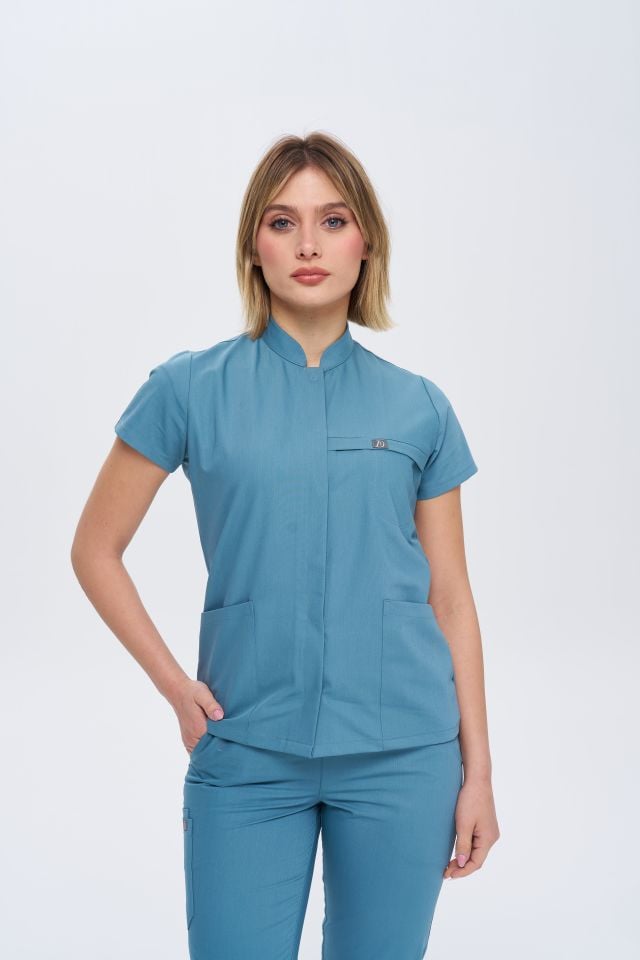 930 Açık Mavi Gizli Çıtçıtlı Likralı Viscon Takım(Pantolon Kargo Cep)