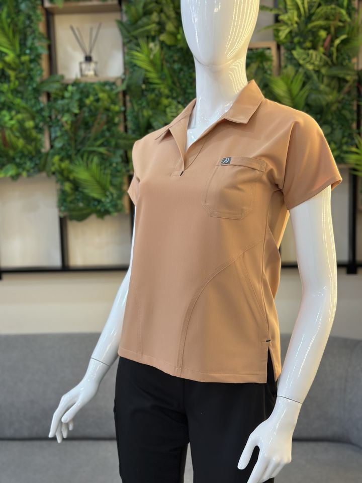 910 Kavuniçi Rengi Gömlek Yaka Gizli Cepli Tek Üst