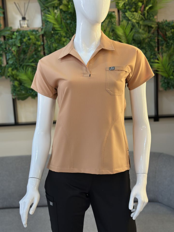 910 Kavuniçi Rengi Gömlek Yaka Gizli Cepli Tek Üst