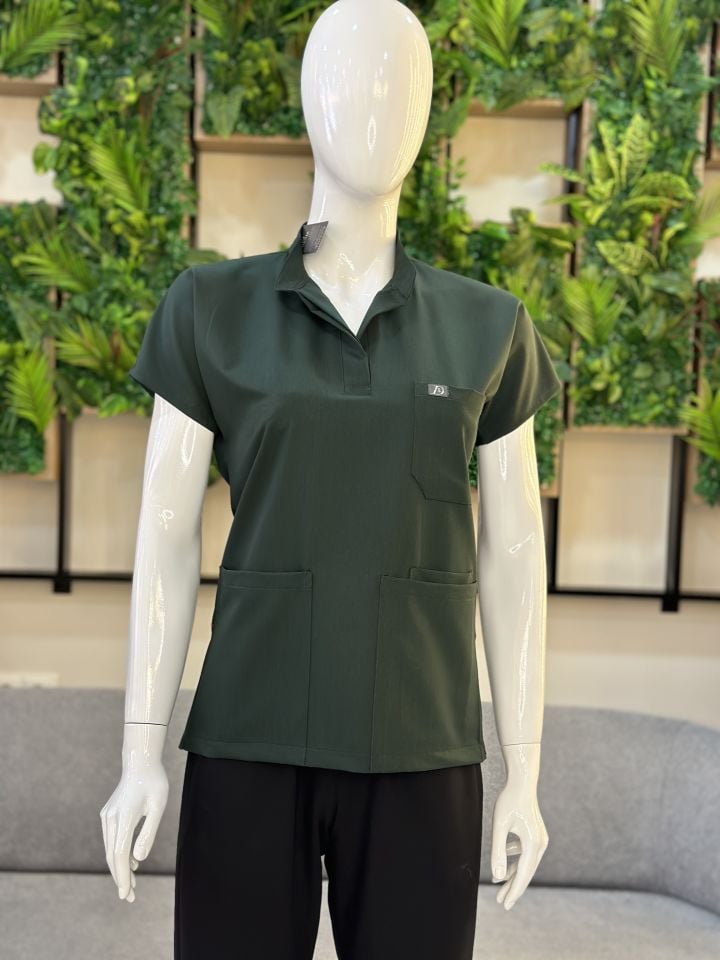 940 Koyu Yeşil Hakim Yaka Gizli Çıtçıtlı Tek Üst