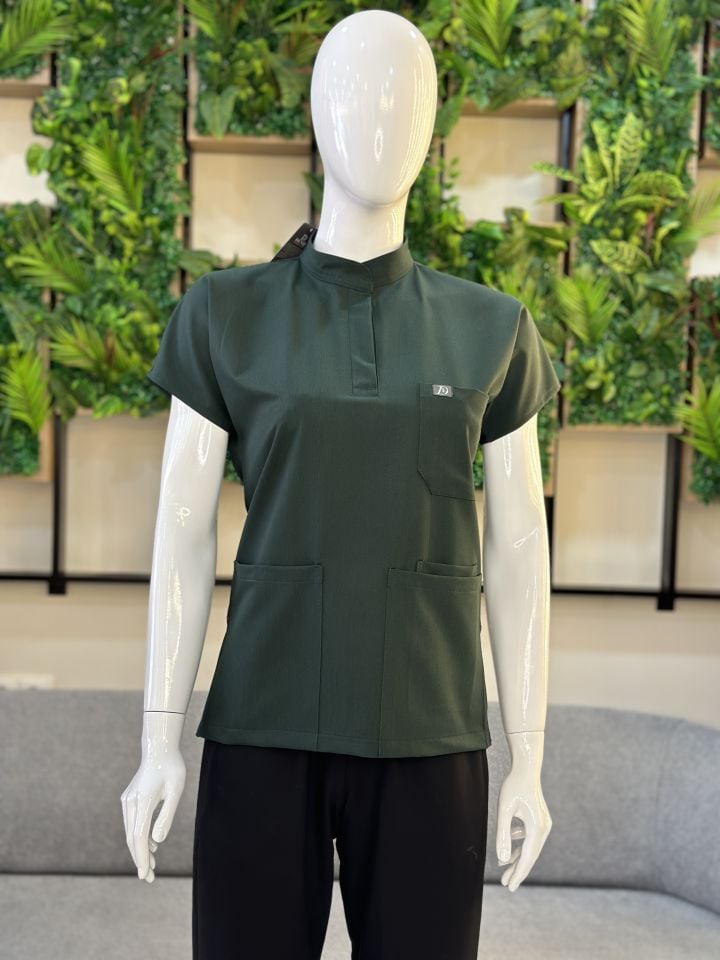 940 Koyu Yeşil Hakim Yaka Gizli Çıtçıtlı Tek Üst