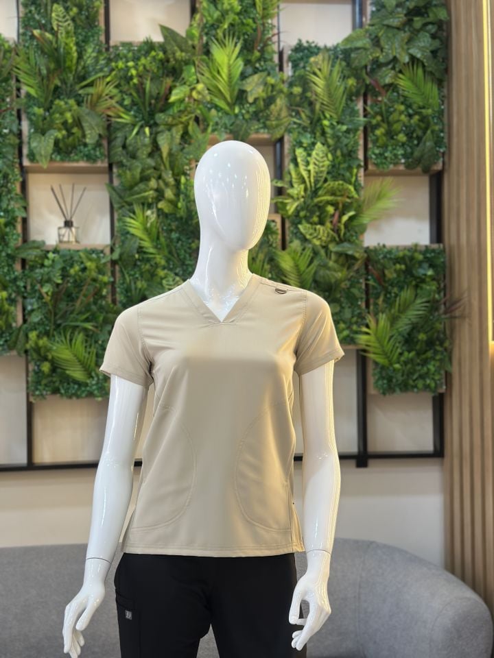 990 Bej Rengi V Yaka Tek Üst