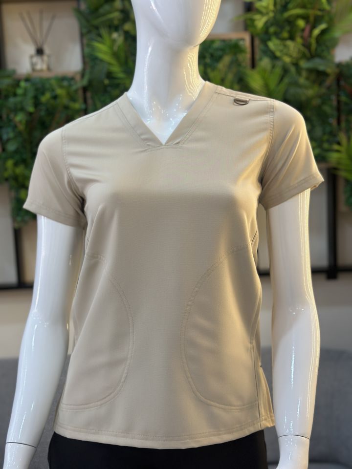 990 Bej Rengi V Yaka Tek Üst