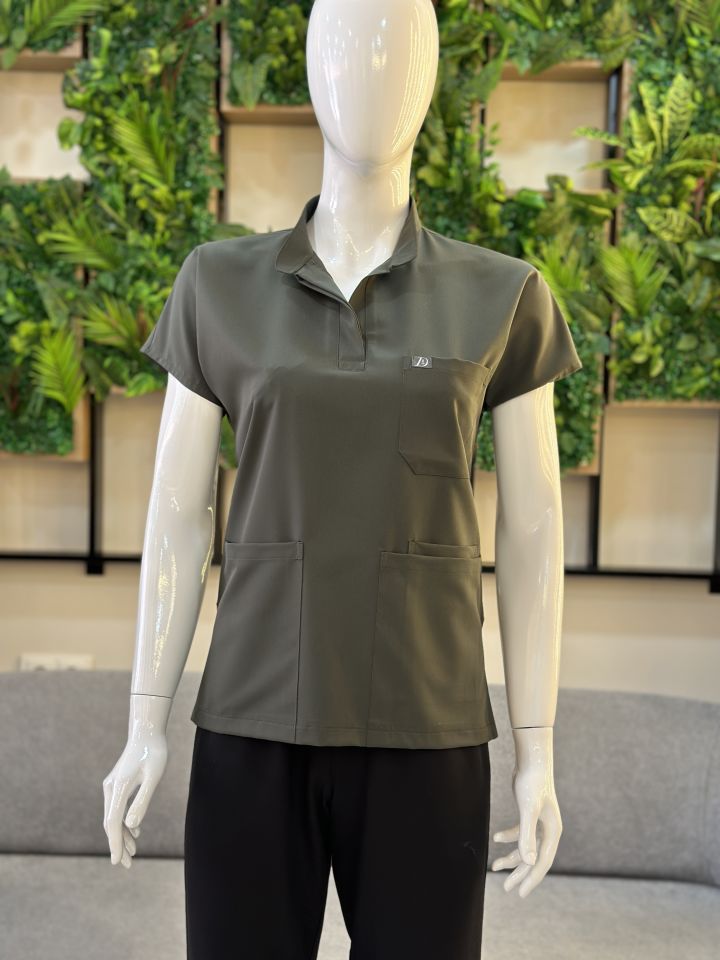 940 Haki Yeşil Hakim Yaka Gizli Çıtçıtlı Tek Üst