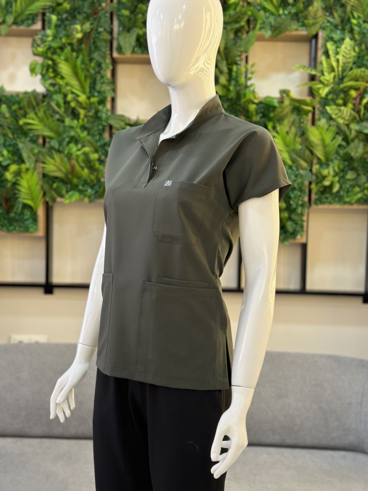 940 Haki Yeşil Hakim Yaka Gizli Çıtçıtlı Tek Üst