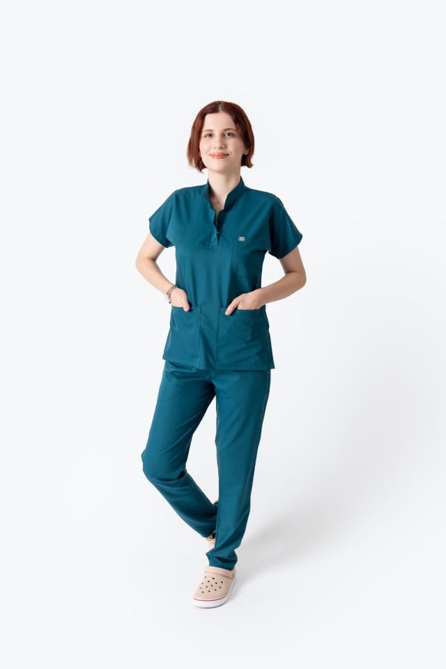 940 Petrol Yeşili Hakim Yaka Gizli Çıtçıtlı Takım