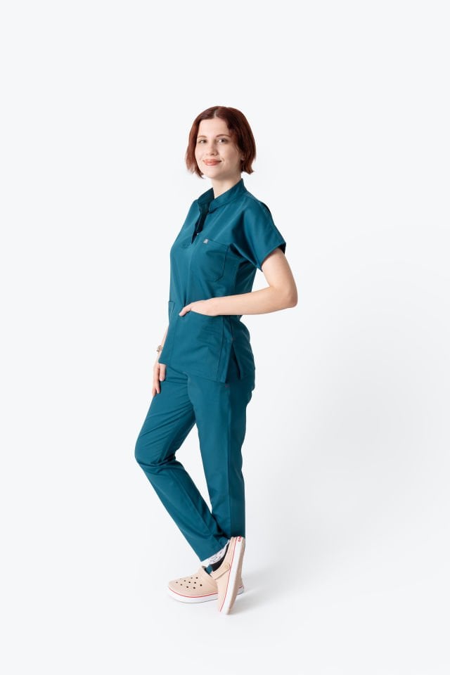 940 Petrol Yeşili Hakim Yaka Gizli Çıtçıtlı Takım