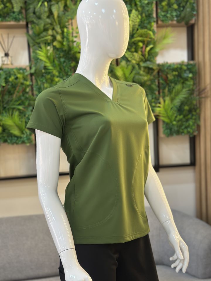 990 Kına Yeşili V Yaka Tek Üst