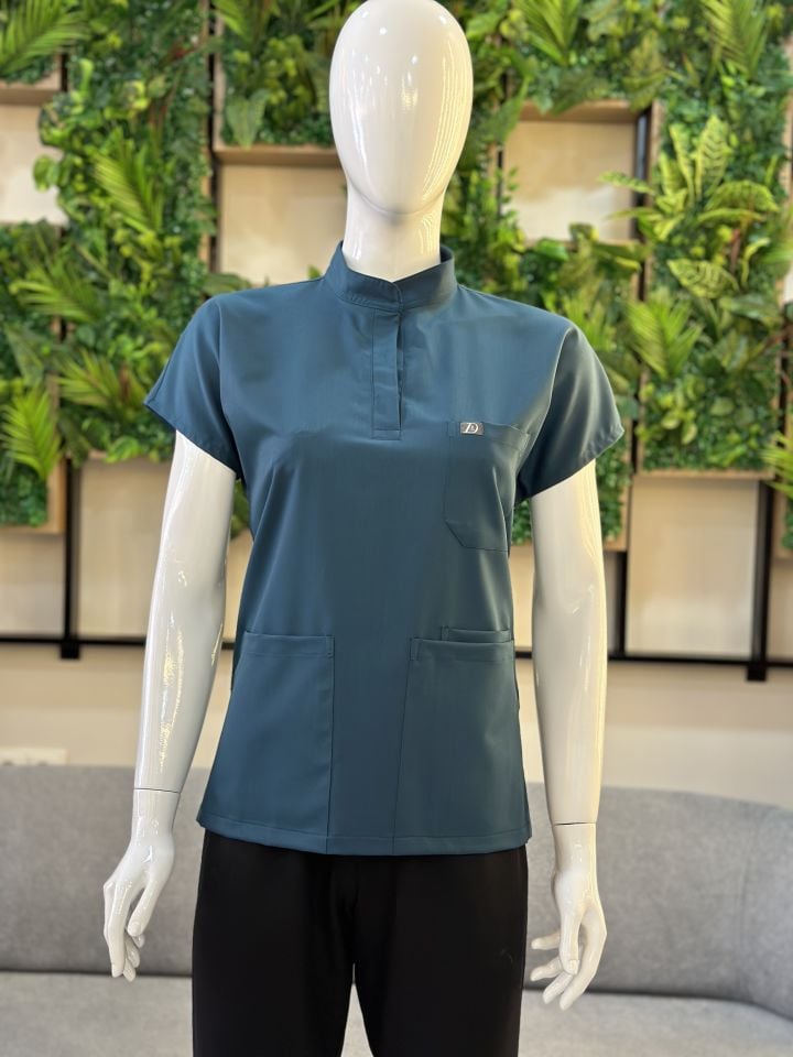 940 Petrol Yeşili Hakim Yaka Gizli Çıtçıtlı Tek Üst