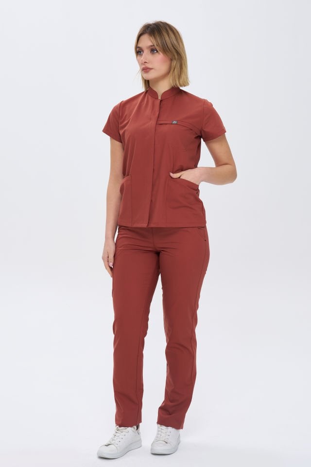 930 Kiremit Gizli Çıtlıklı Likralı Viscon Takım(Pantolon Kargo Cep)