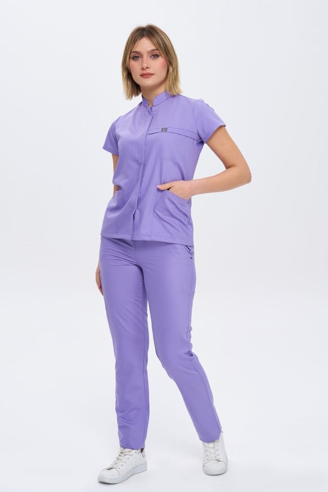 930 Açık Lila Gizli Çıtçıtlı Likralı Viscon Takım(Pantolon Kargo Cep)