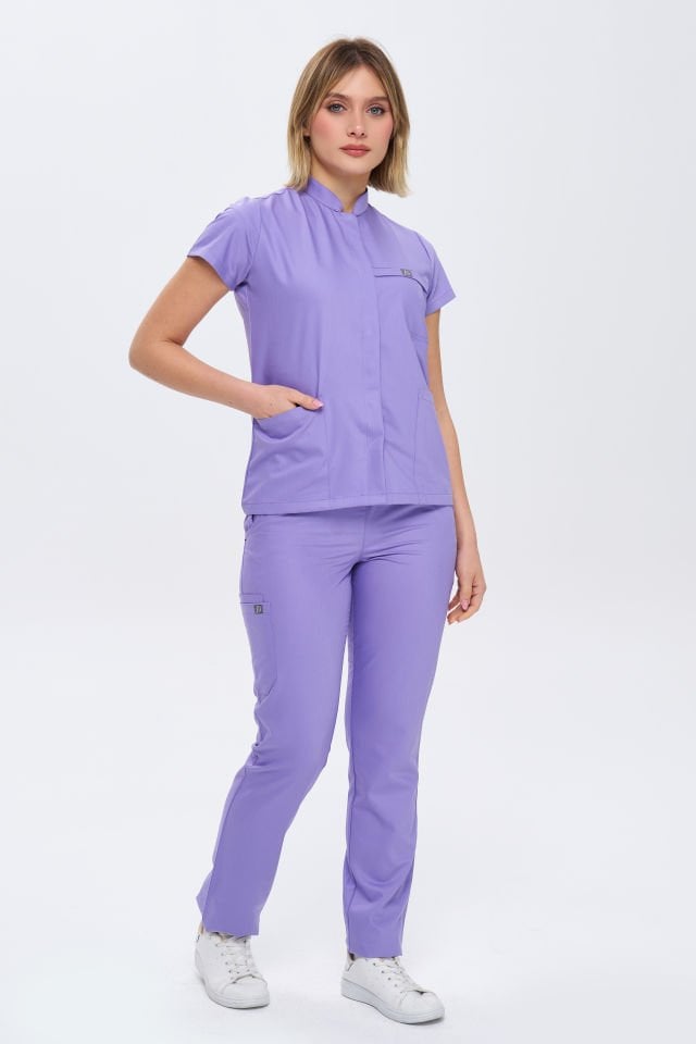 930 Açık Lila Gizli Çıtçıtlı Likralı Viscon Takım(Pantolon Kargo Cep)