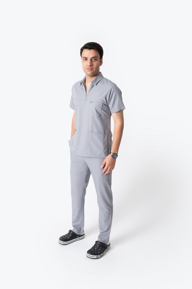 960 Açık Gri Polo Yaka Fermuarlı Takım