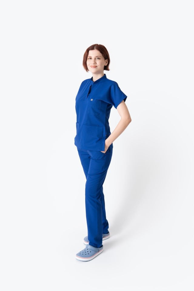 940 Saks Mavisi Hakim Yaka Gizli Çıtçıtlı Takım