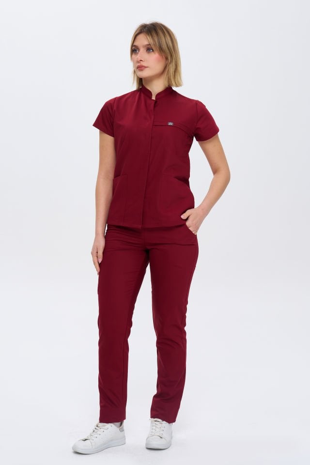 930 Bordo Gizli Çıtlıklı Likralı Viscon Takım(Pantolon Kargo Cep)