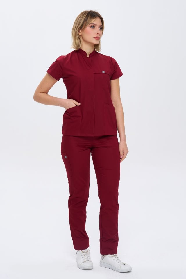 930 Bordo Gizli Çıtlıklı Likralı Viscon Takım(Pantolon Kargo Cep)
